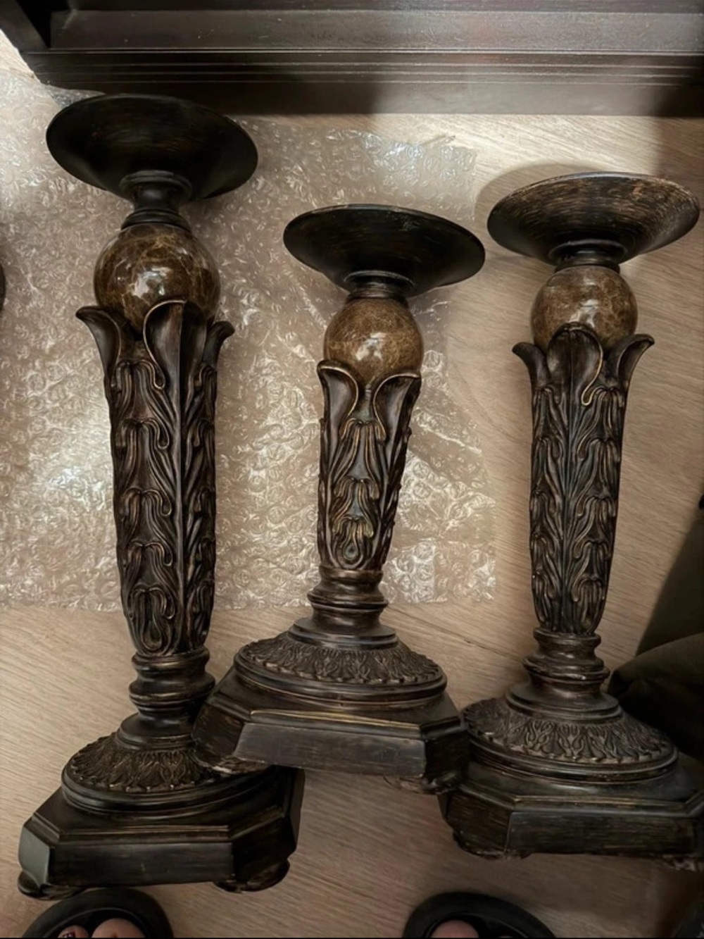Antique-Style Bronze Finish Decorative Candle Holders - Brown